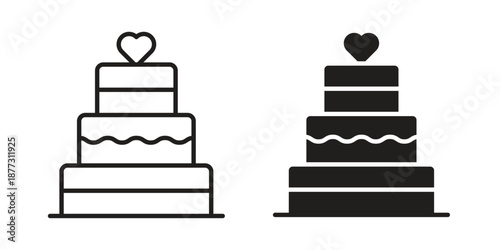 Wedding cake icons collection glyph and mixed vector Illustrations