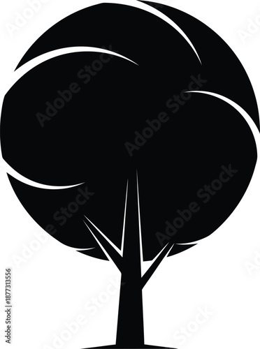 Black silhouette of a stylized tree with curved branches