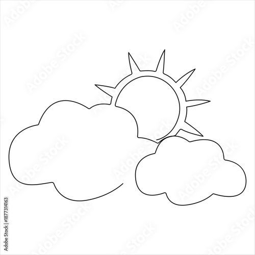 One continuous line drawing sunset on the sea vector illustration