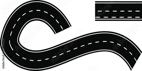 vector illustration of a road. City street road seamless elements set. Roads parts pieces builder : straight, curved, crossing, roundabout.
