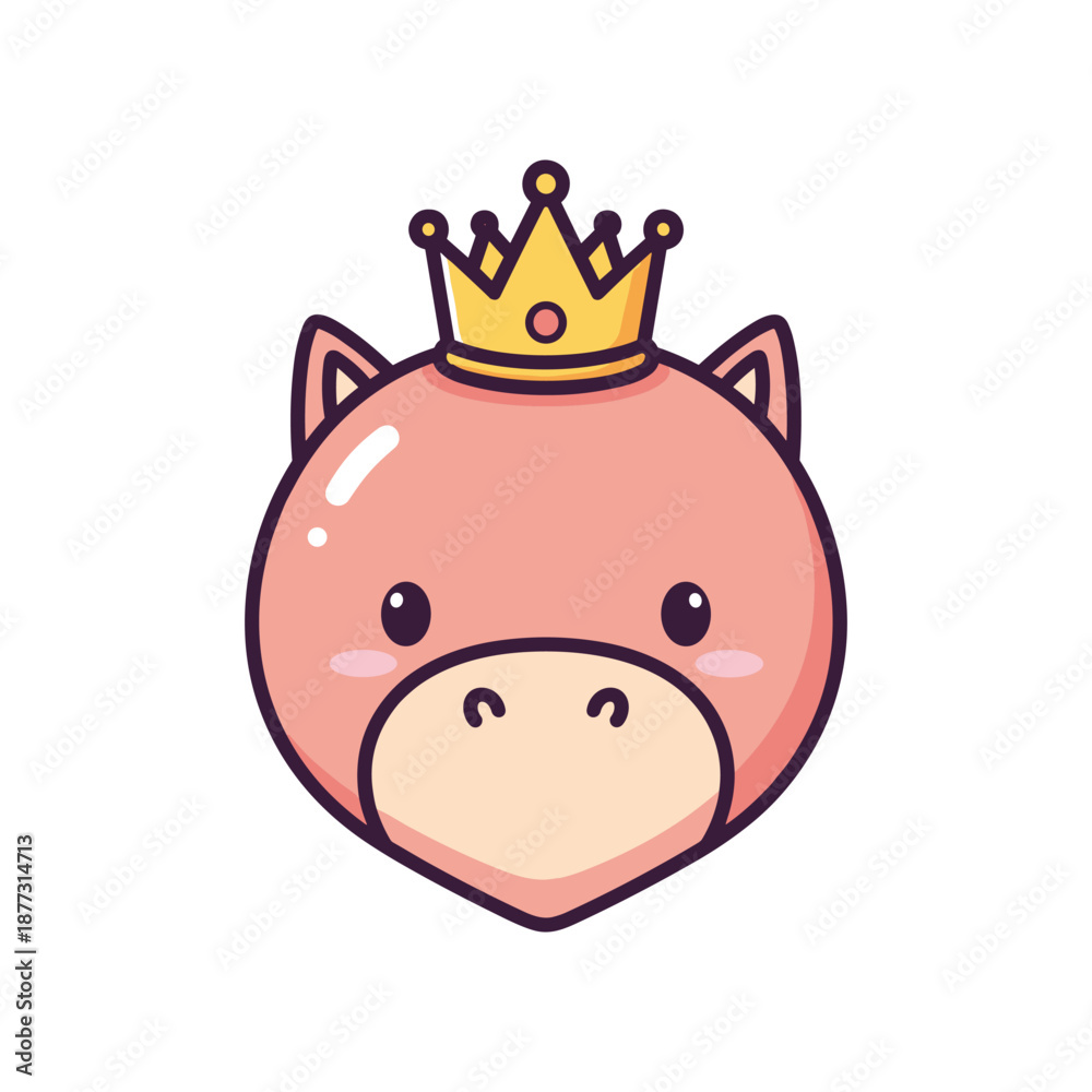 Fototapeta premium Pink Pig with Crown Vector Illustration