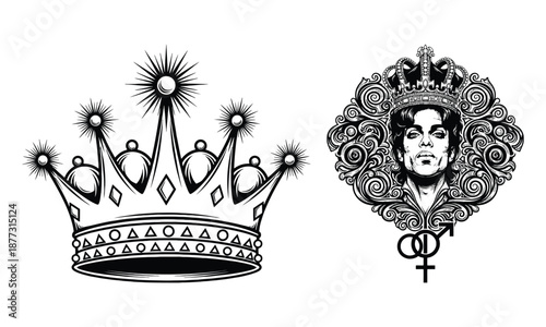 King of pop crown and royal portrait vector art