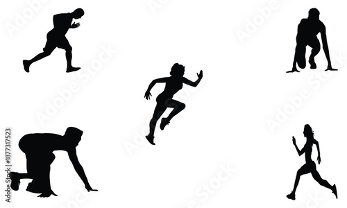 Running men and women, Set of isolated silhouettes.