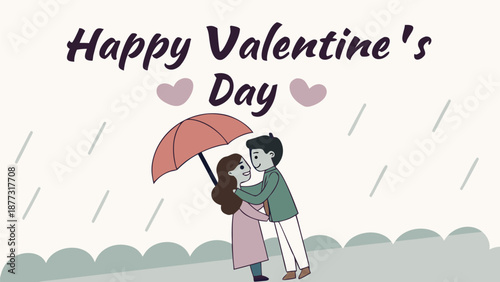 Couple sharing romantic kiss under umbrella on Valentine's Day