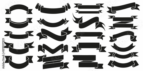 Set of Black ribbon big vector set. Ribbons banner collection. Banner ribbon vector set, colored. A decorative element for project design, presentation, etc.
