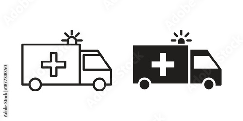 Ambulance icons on white background - editable stroke vector illustration for web and mobile