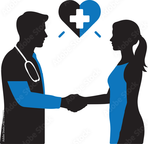 Male Doctor Shaking Hands with Female Patient Healthcare Trust Illustration