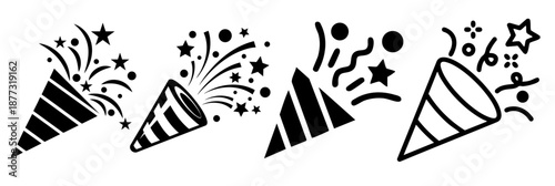 Colorful Party Popper with Confetti Burst Vector Illustration for Birthday Celebrations