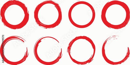 Set of vector textured circles. Collection of round paint brush strokes. Grungy black Chinese ink dot set. Paintbrush line