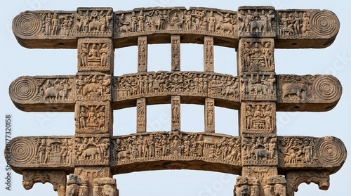 Ancient Indian stone carvings on intricately designed gate