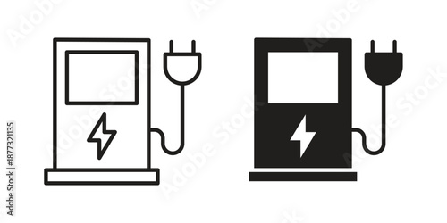 Charging station icons on white background - editable stroke vector illustration for web and mobile