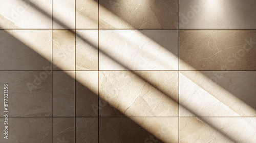 Sunlight casting across a tiled surface, creating a play of light and shadow