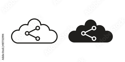 Cloud share icons on white background - editable stroke vector illustration for web and mobile