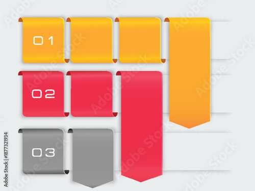 shiny colorful arrow infographic with numerals for business presentation on grey background