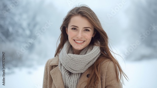 Young woman smiling in winter landscape