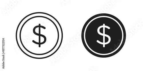 Coin icons on white background - editable stroke vector illustration for web and mobile