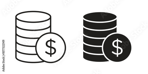 Coins icons on white background - editable stroke vector illustration for web and mobile