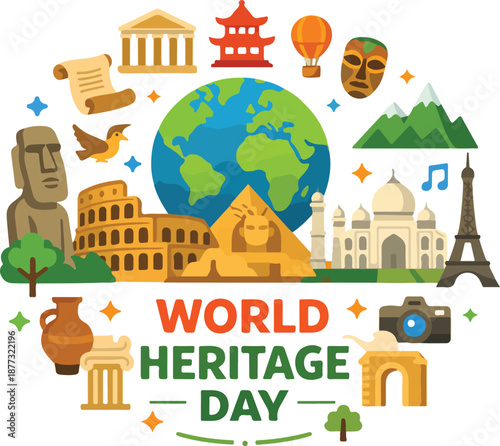 Flat World Heritage Day Celebration Vector Illustration