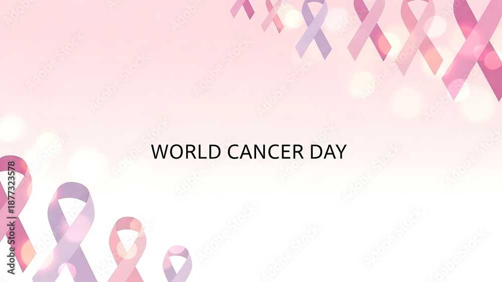 Fototapeta premium World Cancer Day awareness campaign with pink ribbons and bokeh lights