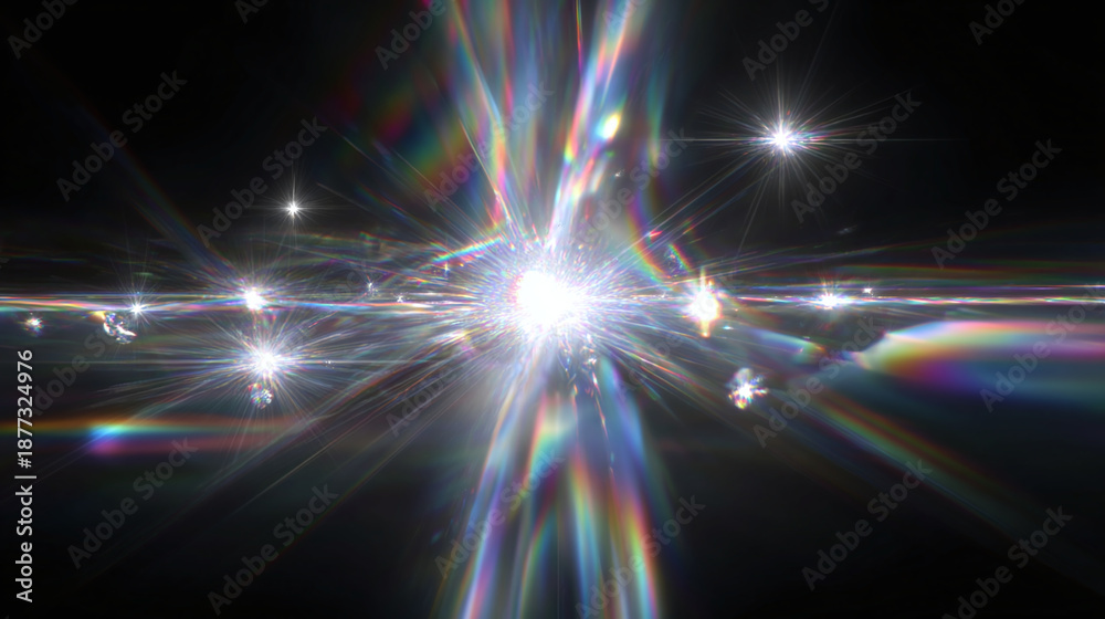 Fototapeta premium Celestial radiance with streaks of light in the inky void, akin to a nebula, with a captivating display of luminosity. The image showcases shimmering beams