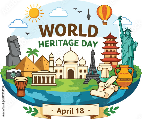 Flat World Heritage Day Celebration Vector Illustration