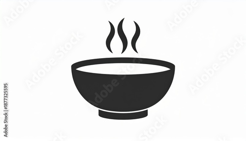 Black Silhouette Bowl Of Steaming Soup On White Background Vector Illustration