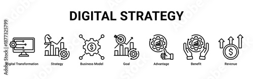 Digital Strategy banner representing business growth through transformation, planning, and strategic advantage