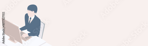 Isometric Office Desk Illustration. Businessmen Working on Laptops with Wide Copy Space