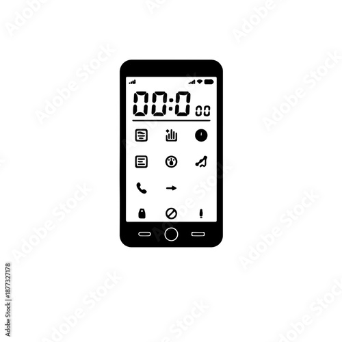 smart digital multimeter icon featuring a full-screen touch display. Minimalist black and white vector illustration of a smartphone-style electrical tester with sleek contemporary design