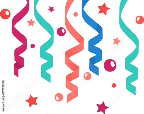 Vibrant falling party streamers and confetti festive design element