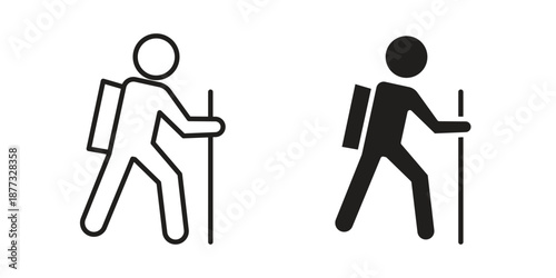 Hiking icons on white background - editable stroke vector illustration for web and mobile