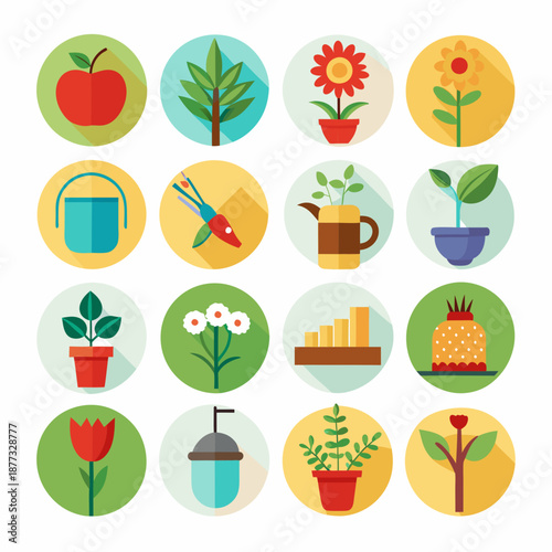 Collection of flat design gardening and nature themed icons