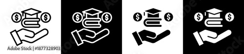 Tuition Support Icon Set In Black And White Filled Style Collection 