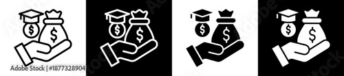 Financial Aid Icon Set In Black And White Filled Style Collection 