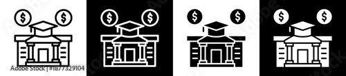 University Aid Icon Set In Black And White Filled Style Collection 