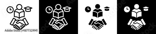 Study Support Icon Set In Black And White Filled Style Collection 