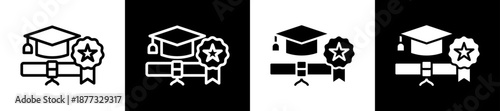 Education Award Icon Set In Black And White Filled Style Collection 