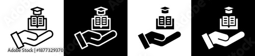 Learning Support Icon Set In Black And White Filled Style Collection 