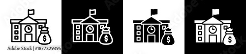 School Funding Icon Set In Black And White Filled Style Collection 
