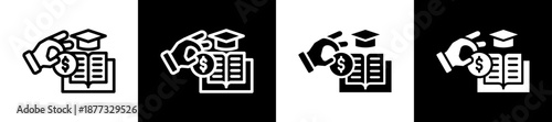Academic Funding Icon Set In Black And White Filled Style Collection 
