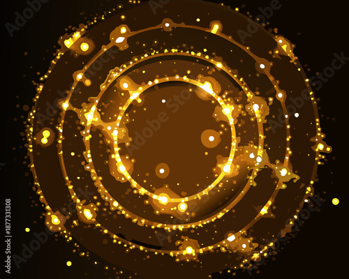 Vibrant golden light particles swirling in dynamic circular motion
