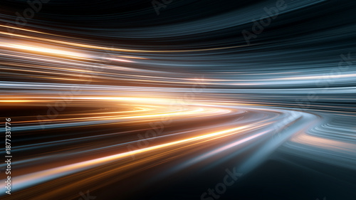 Abstract orange and blue light streaks with motion blur on dark background