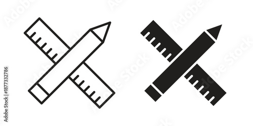 Pencil and ruler icons on white background - editable stroke vector illustration for web and mobile