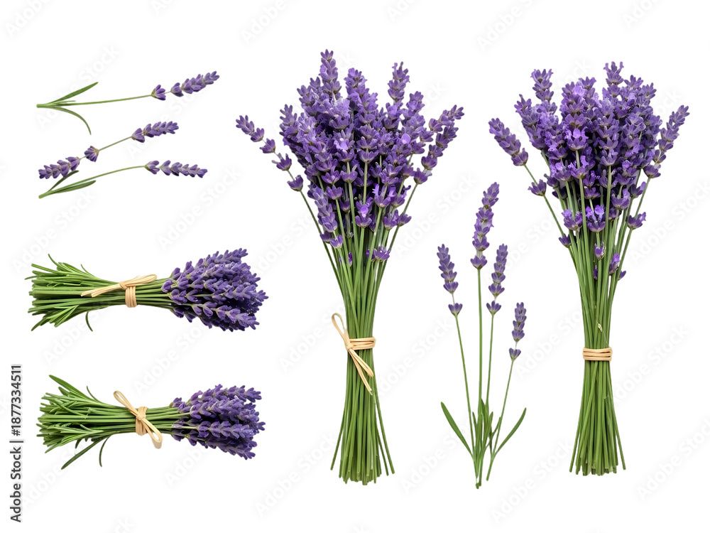 Fototapeta premium Bundles of fresh lavender flowers on black background