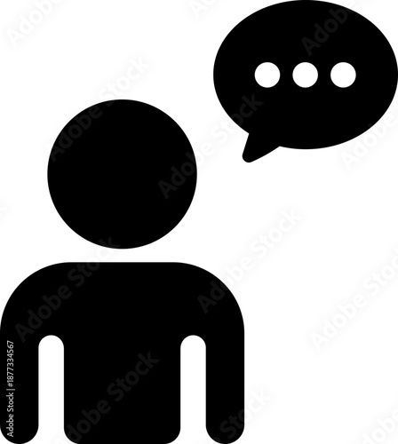 Communication user chat icon in black flat style. People message talk symbol illustration, social support contact bubble vector for media interface design isolated on transparent background.