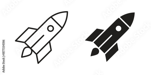 Rocket launch icons on white background - editable stroke vector illustration for web and mobile