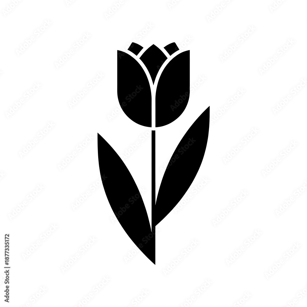Obraz premium Minimalist black and white tulip with leaves flower
