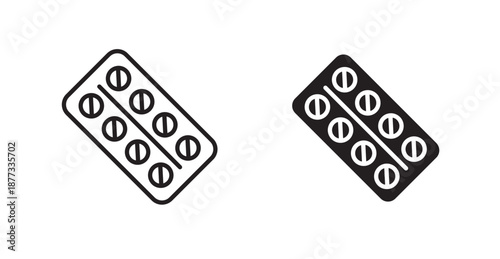 Pill blisters collection Silhouette flat icon design element.icons, black line art and clipart vector logo