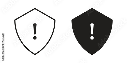 Shield exclamation icons on white background - editable stroke vector illustration for web and mobile