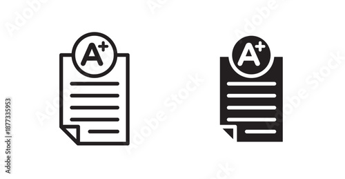 Report card icons, black line art and clipart vector logo